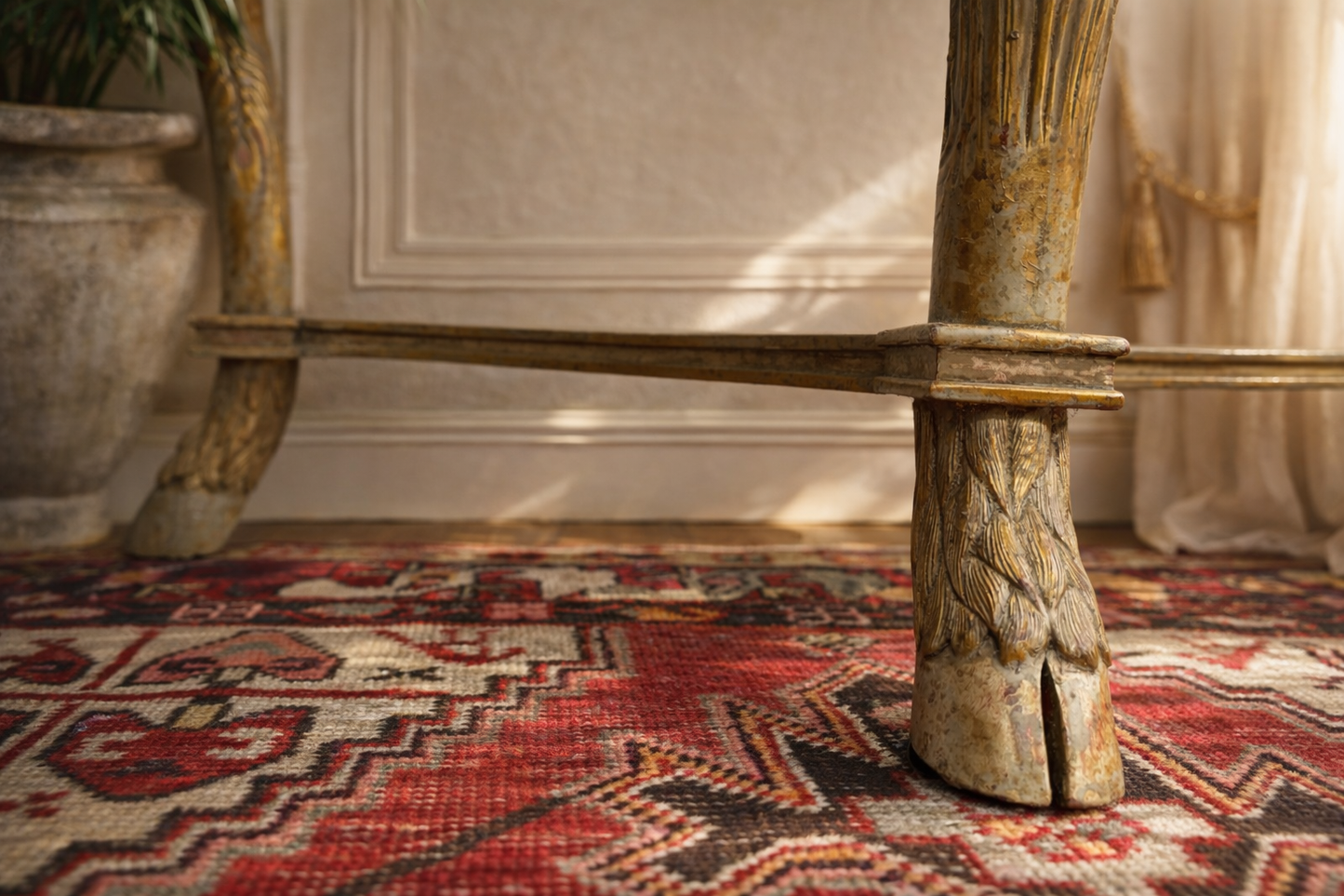Antique Neoclassical Giltwood & Marble Console Table with Hoof Feet