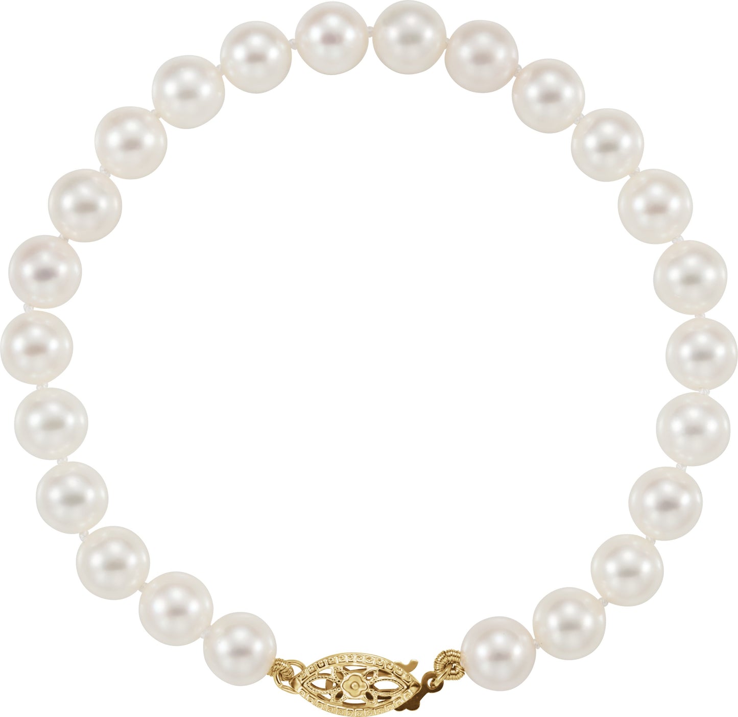 14K Yellow Cultured White Akoya 6-6.5mm Pearl 7" Bracelet