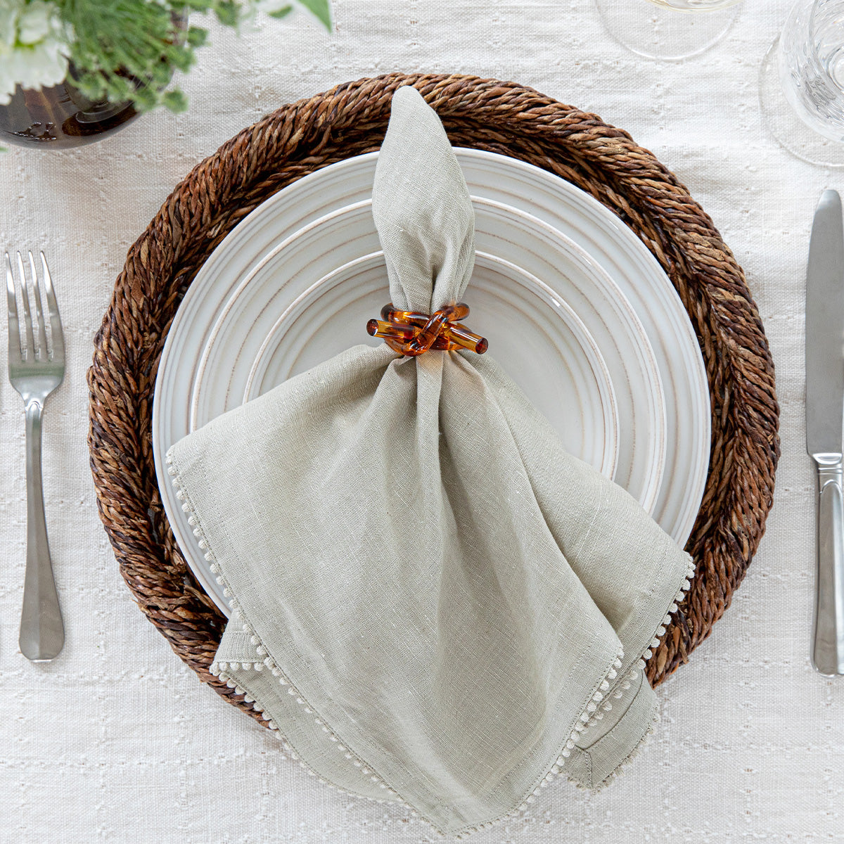 Berry Trim Napkin- Flax (Set of 4)