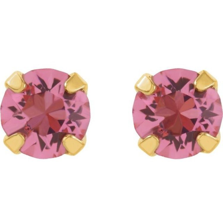 24K Gold-Plated Stainless Steel Imitation Pink Tourmaline Piercing Earrings