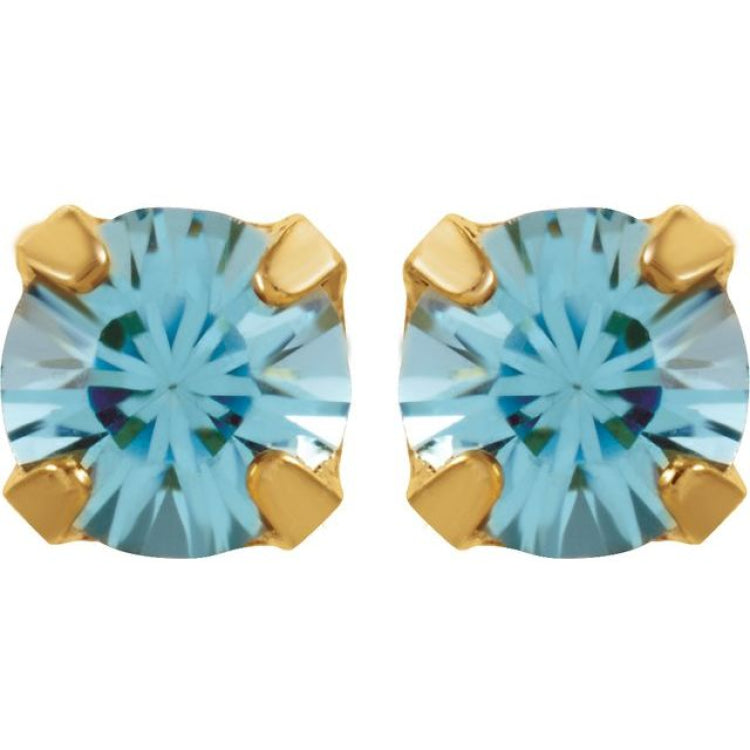 24K Gold Plated Stainless Steel Aquamarine Piercing Earrings