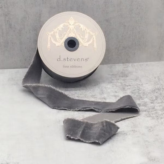 1.5" x 10yds torn faux velvet grey ribbon