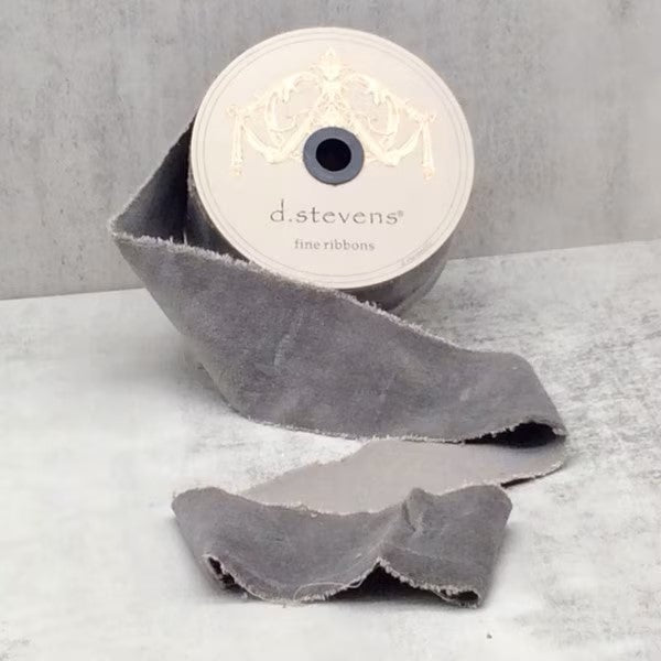 2.5" x 10yds torn faux velvet grey ribbon