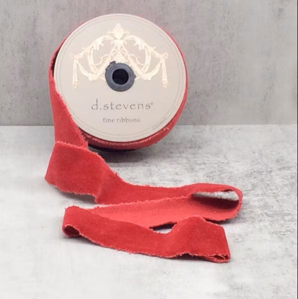 1.5" x 10yds torn faux velvet cranberry ribbon