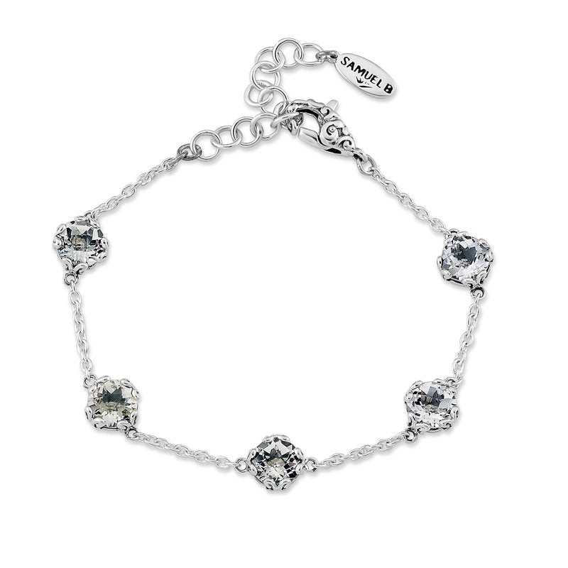 SS 7mm Round White Topaz Station Bracelet