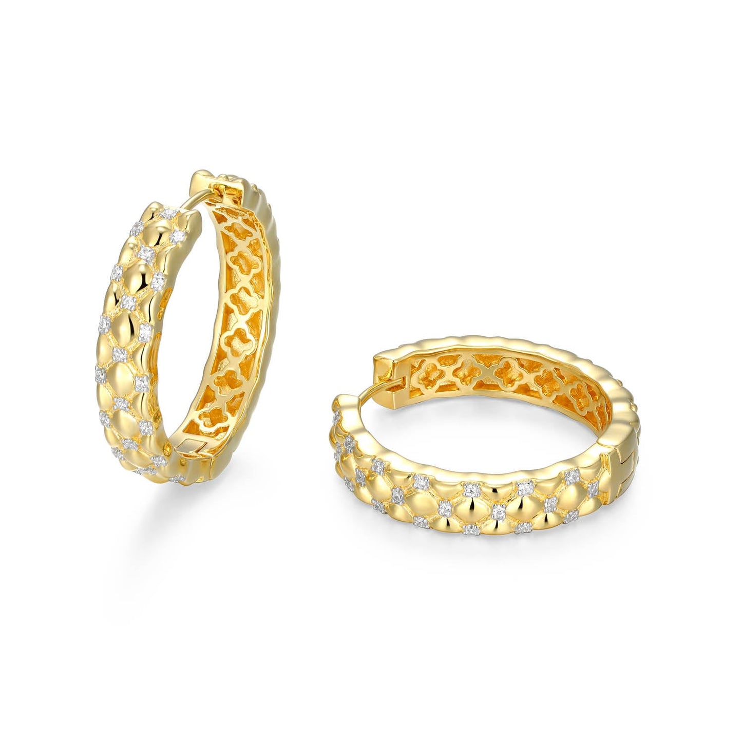 Sterling Silver Quilted 25mm CZ Hoops