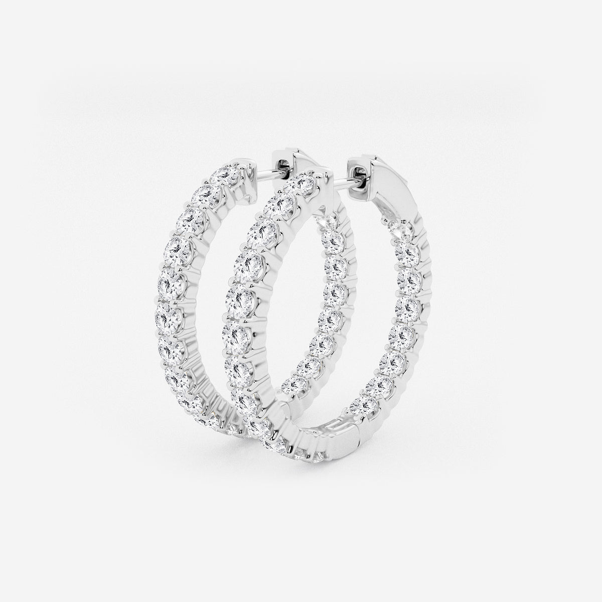 4ct Lab Diamond White Gold Round Inside/Outside Hoop