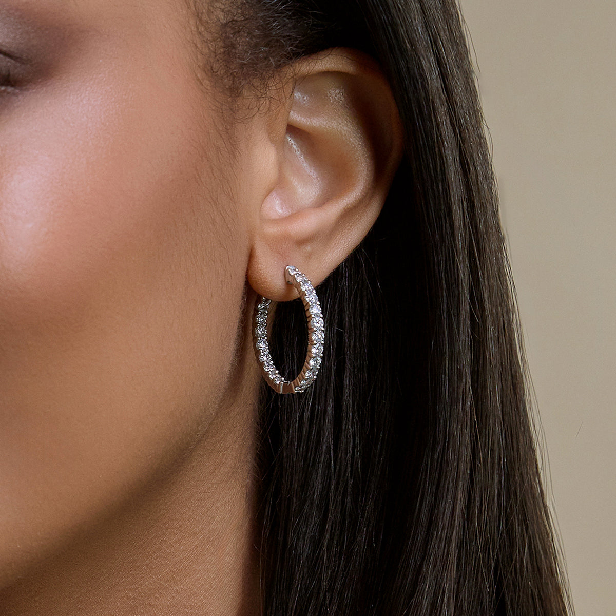4ct Lab Diamond White Gold Round Inside/Outside Hoop