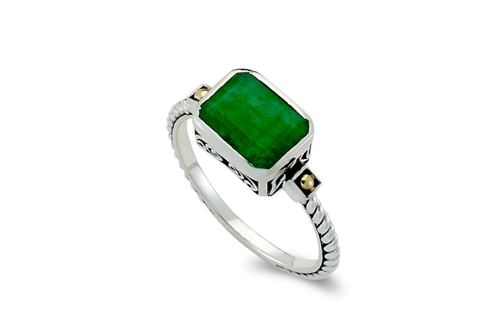 SS/18K Emerald Ring