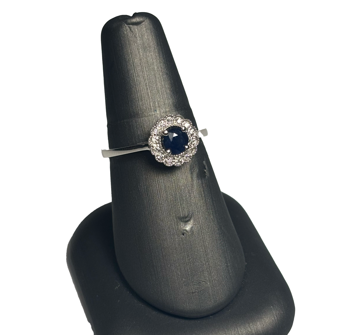 14k White Gold .40 Sapphire .06TDW Floral Ring
