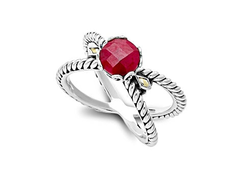 Sterling Silver Glow "X" Ring- Ruby- Size 8