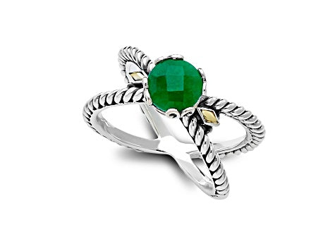 Sterling Silver Glow "X" Ring- Emerald- Size 8