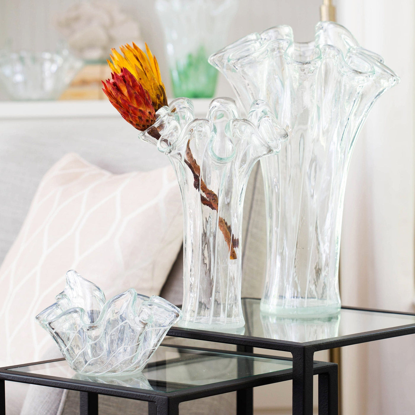 Onda Glass Clear w/ White Lines Tall Vase