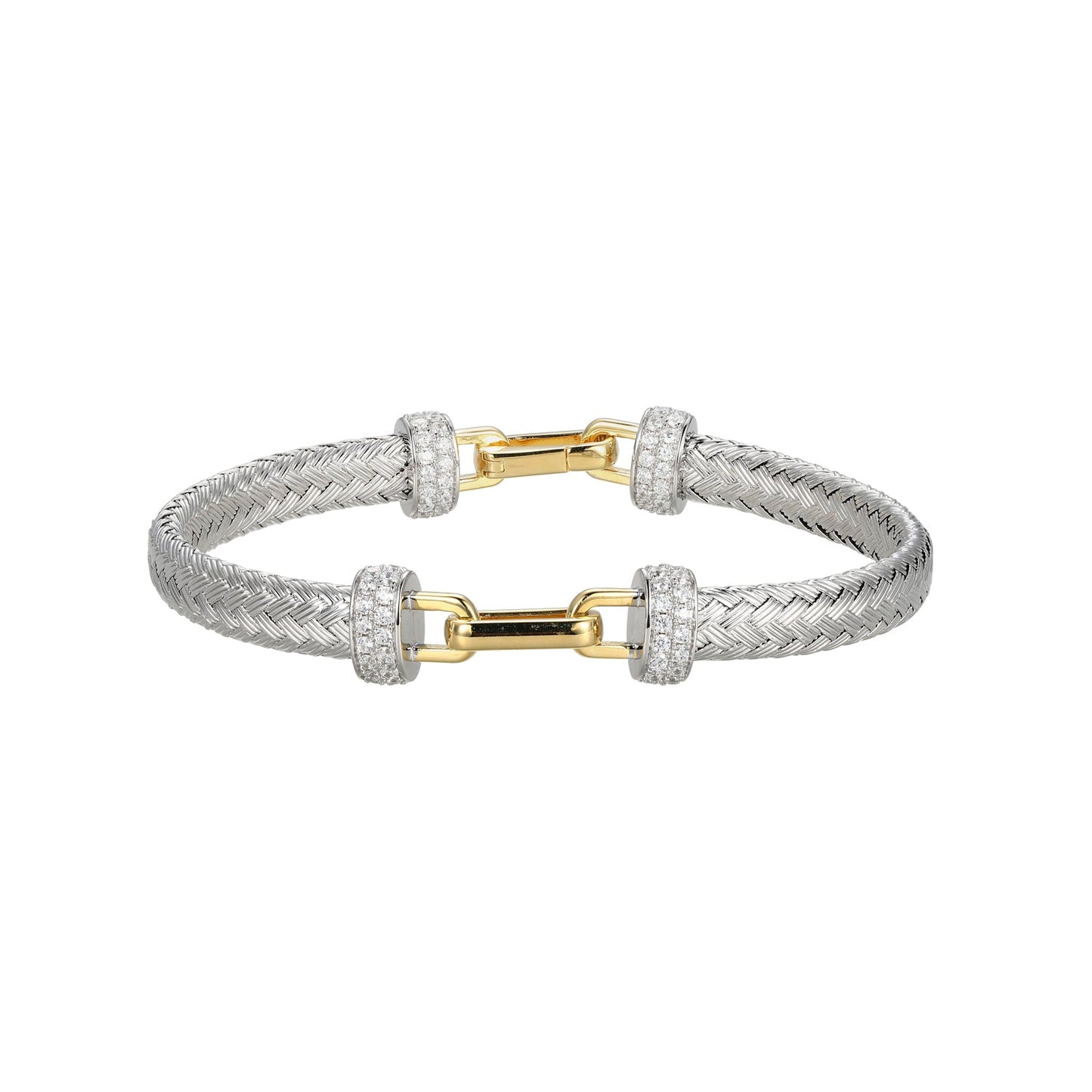 Silver Gold Link CZ Mesh Bangle
