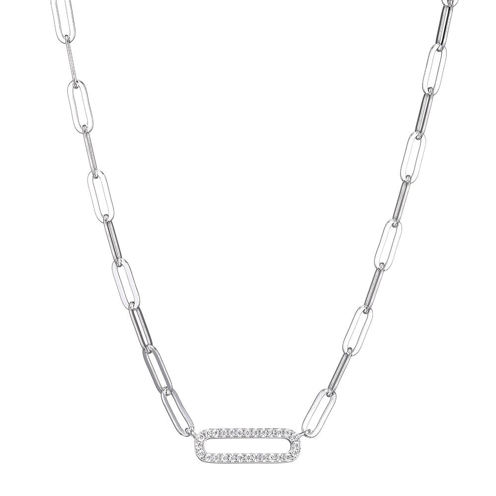 Sterling Silver Necklace made with Paperclip Chain (3mm) and CZ Link