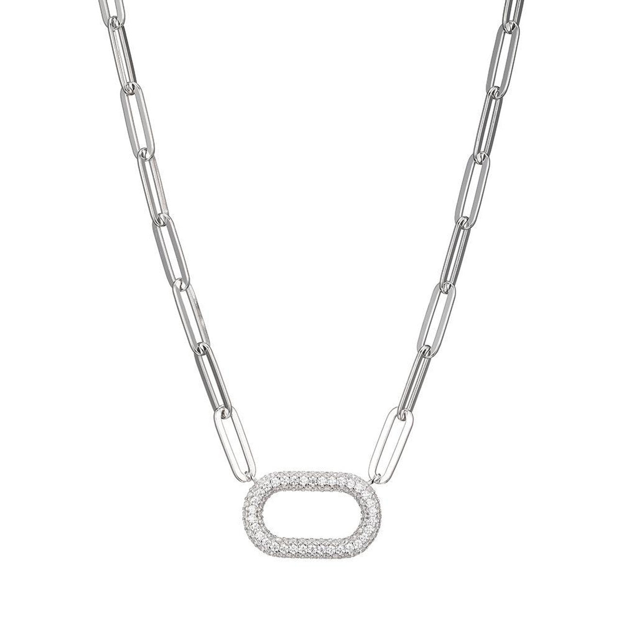 Sterling Silver Necklace made with Paperclip Chain (5mm) and CZ Motif