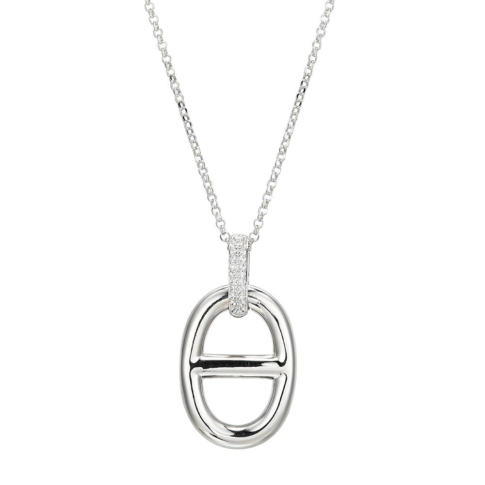 Sterling Silver Necklace made with Rolo Chain and Marina Motif on CZ Bail Pendant