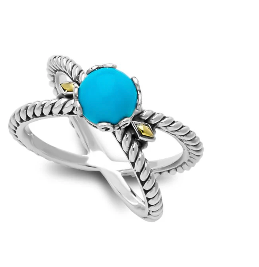 Sterling Silver Glow "X" Ring- Turquoise- Size 7