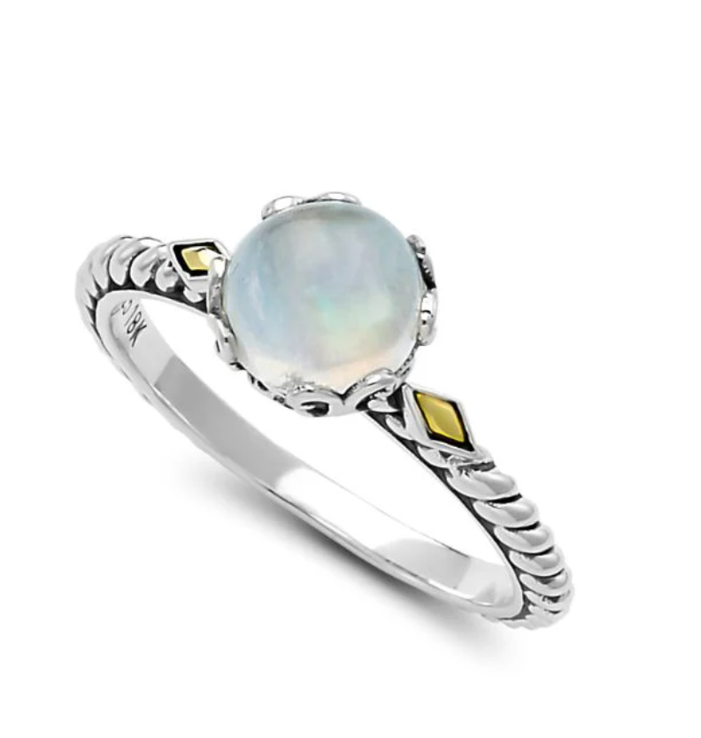 Sterling Silver Glow Ring- Rainbow Moonstone- Size 7