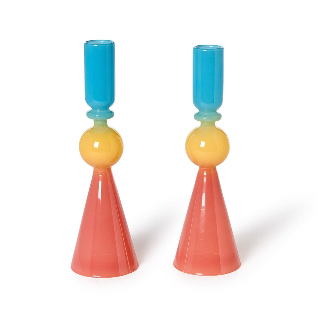 Multi Colored Glass Candle Holder