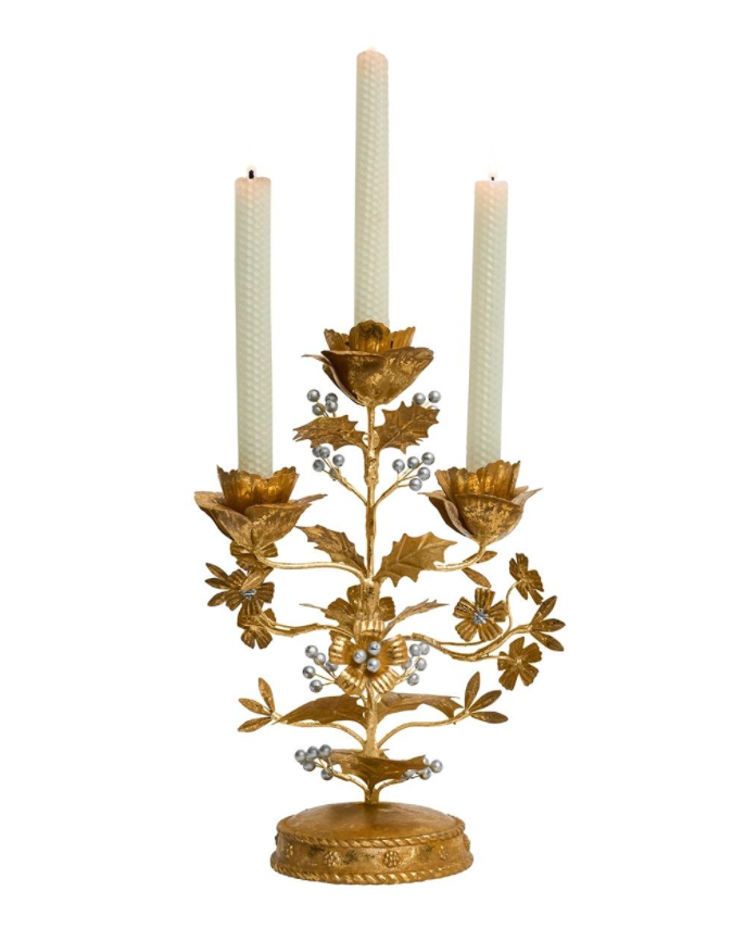 Forest Walk Holly 13" Centerpiece Candelabra - Gold/Silver