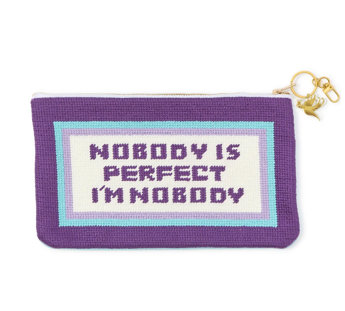 "Nobody Is Perfect" Multipurpose Pouch with Bird Charm Pull