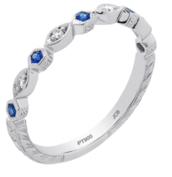14K WG DIA SAPPH Antique Band