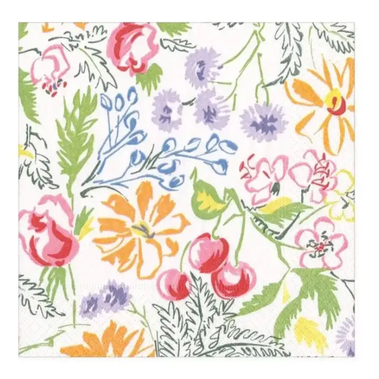Cerise Floral Cocktail Napkin