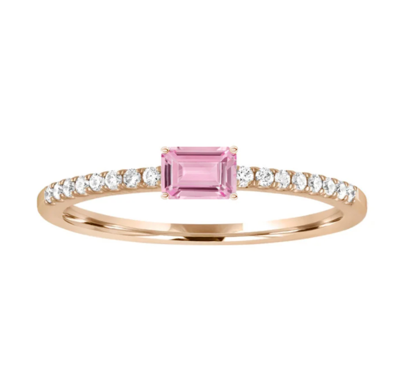14kt YG 1.39gr .3tcw Pink Sapphire Baguette and .15 Diamond Stack Ring