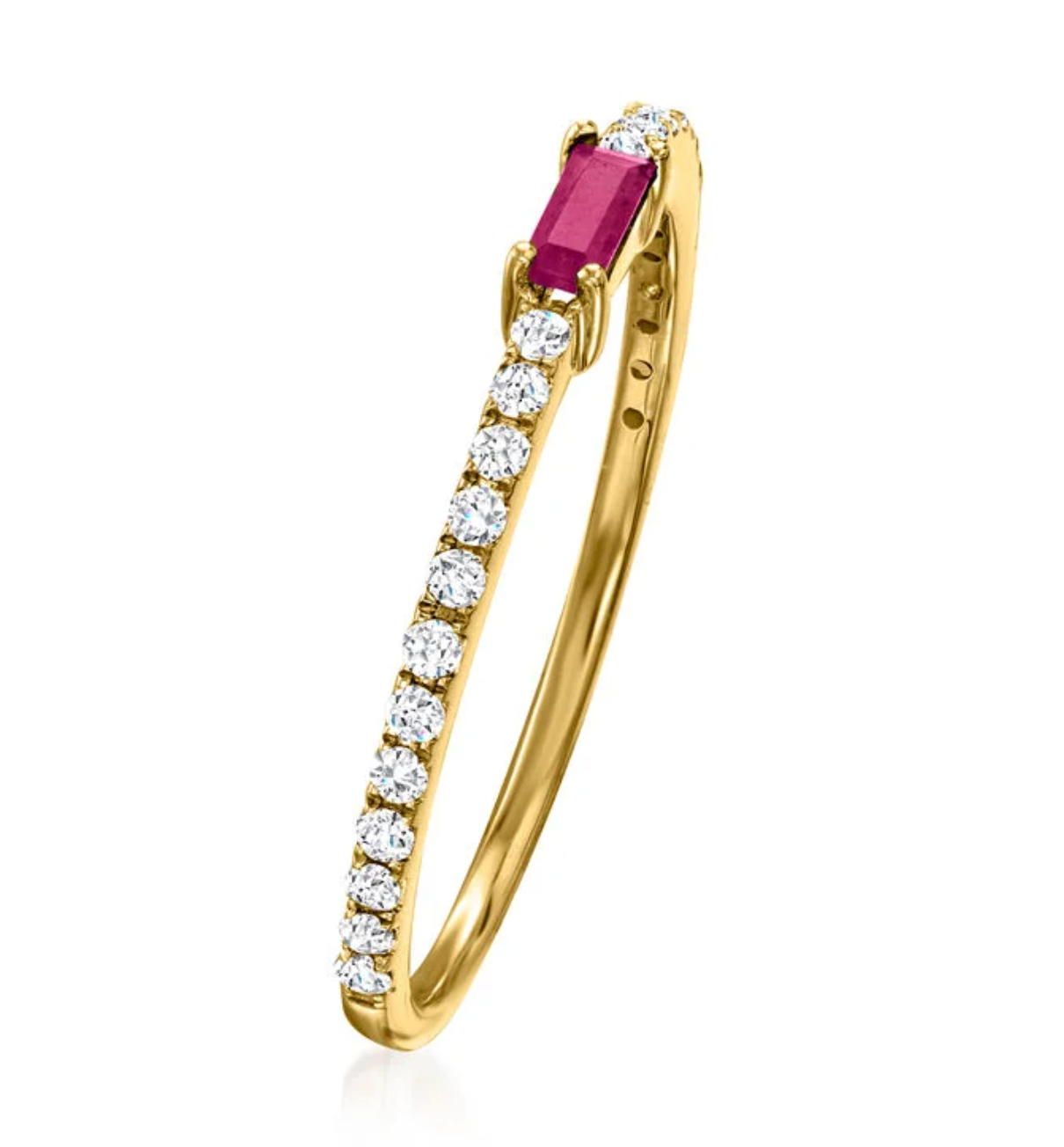 14kt YG 1.48gr .25 Ruby Baguette and .15 tcw Stack Ring, Sz7