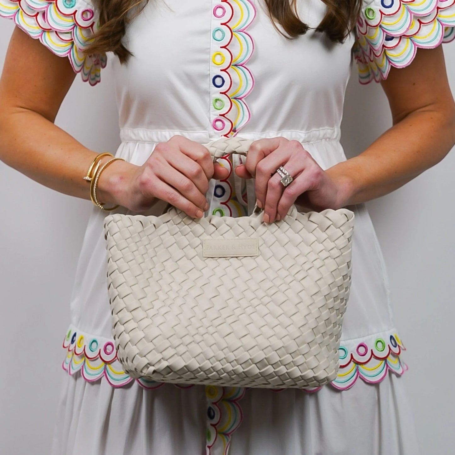 Mini Woven Tote - Bone Sky