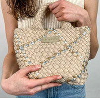 Beige Metallic Woven Mini Tote