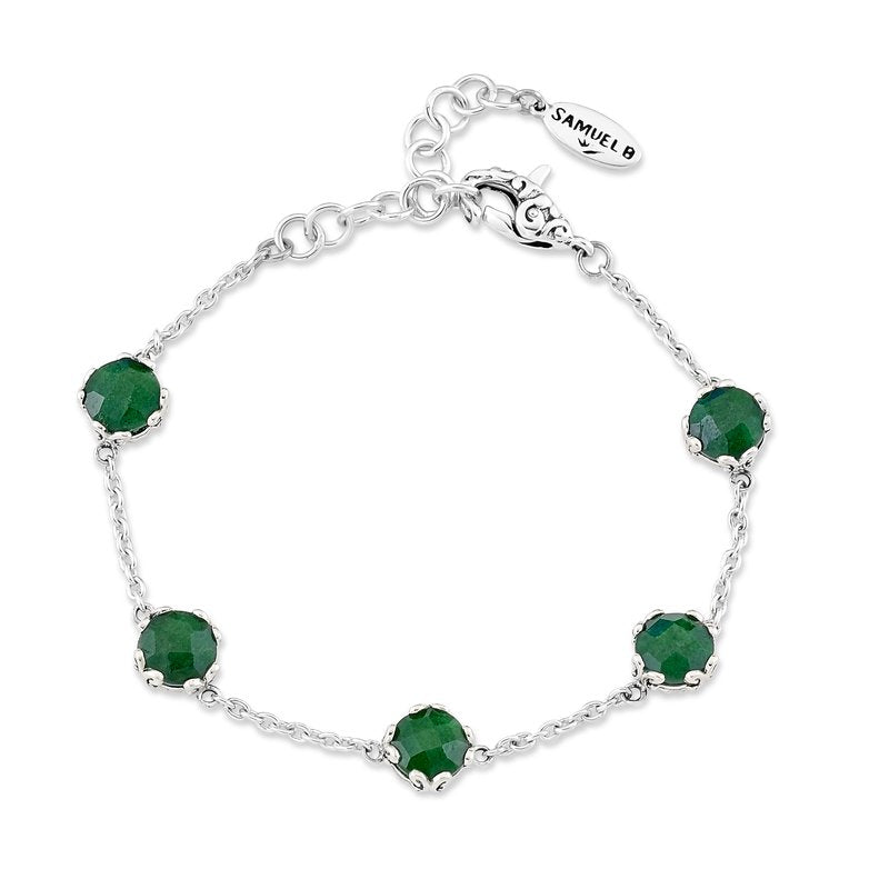 SS 7mm Round Emerald Station Bracelet
