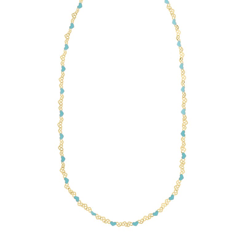 Gold Over Silver Enamel Blue Hearts Chain Necklace