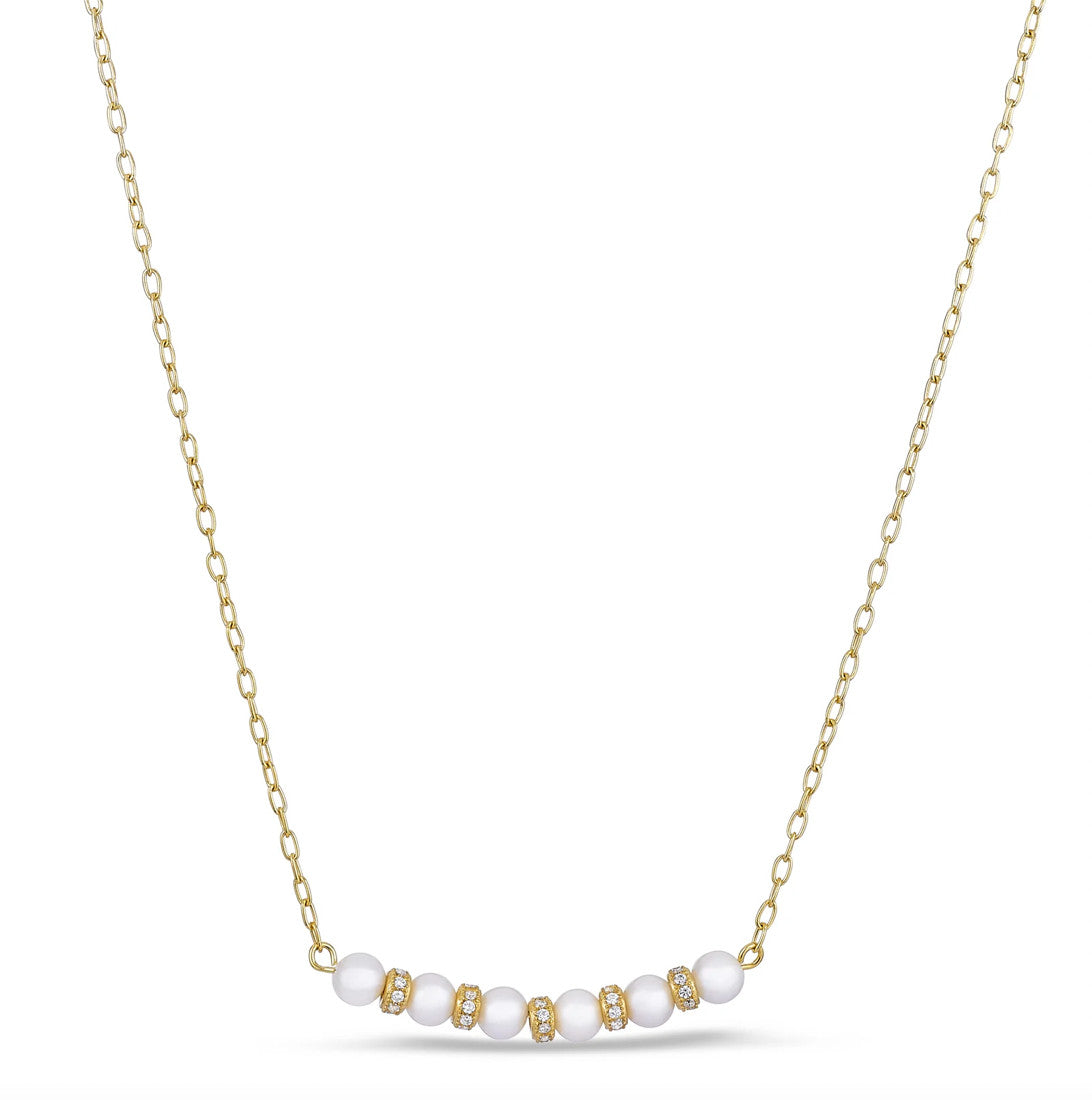 Pearl and Barrel Necklace-Gold