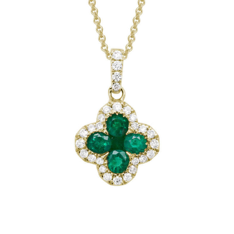 14WG .67 ct Floral Diamond / Emerald Pendant