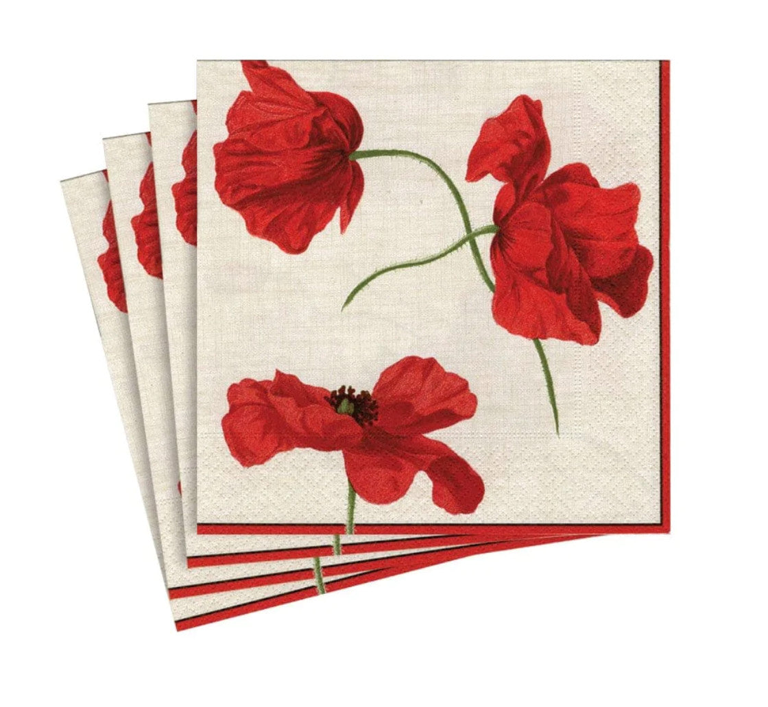 Dancing Poppies Ivory Cocktail Napkins
