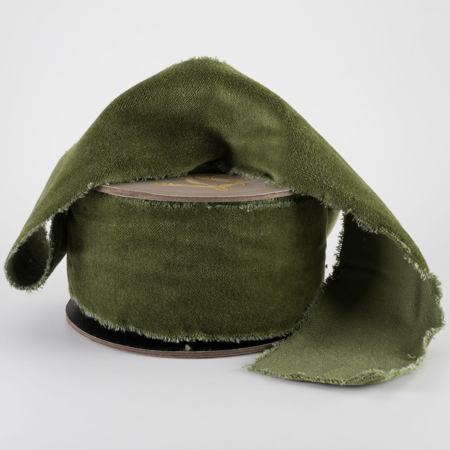 2.5" x 10yds torn faux velvet olive ribbon