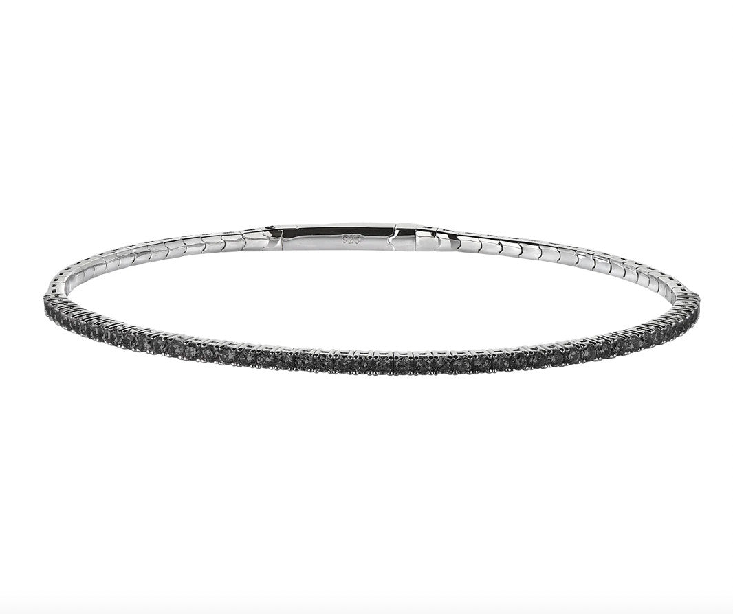 Black Single Row Flex Bracelet-Silver