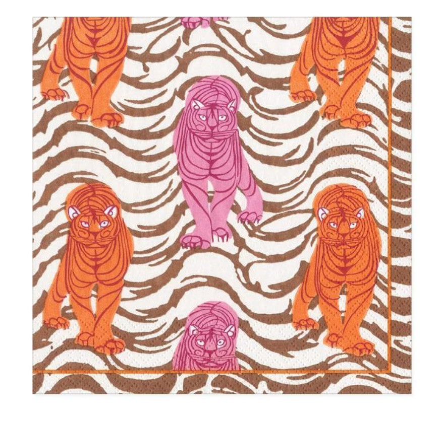 Tiger Stripe Orange/Pink Cocktail Napkins