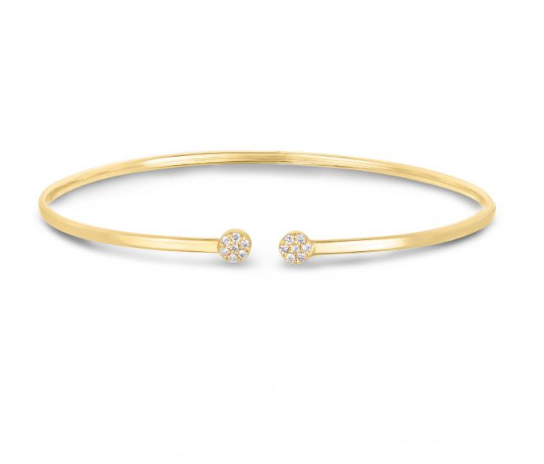 14ky Polished+Textured w/ .14ct Diamond Cuff Bangle