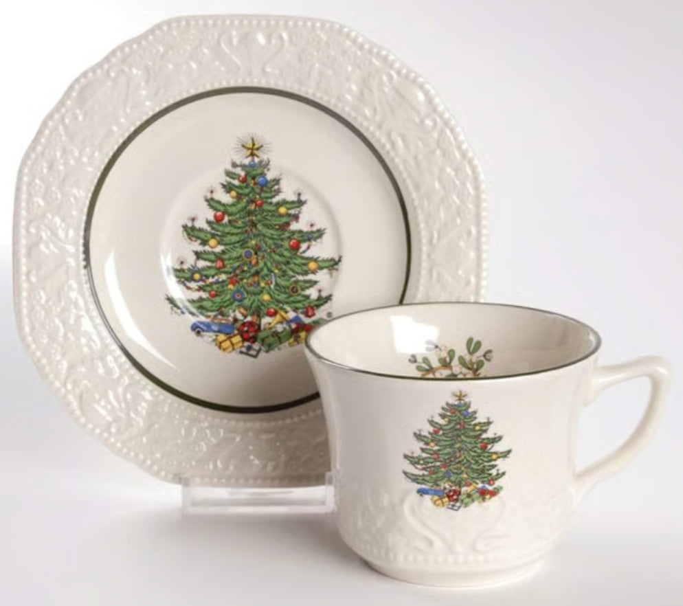 Dickens Chistmas Tree Flat Demitasse Cup & Saucer Set