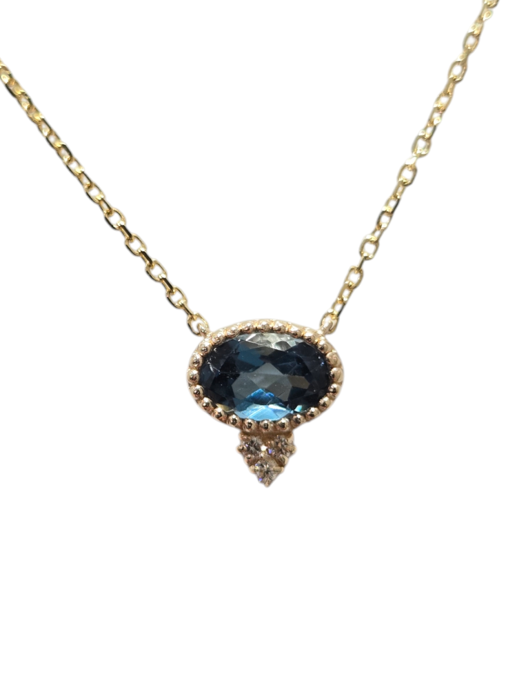 14KY Blue Topaz and Diamond Necklace
