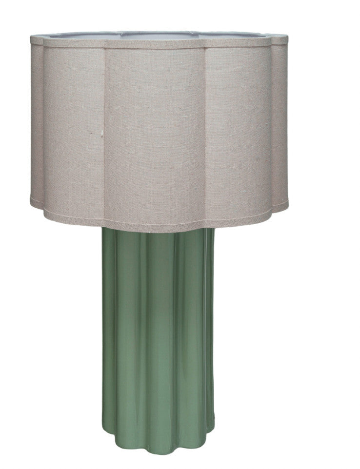 Stoneware Fluted Table Lamp w/ Linen Scalloped Shade & Swivel Neck