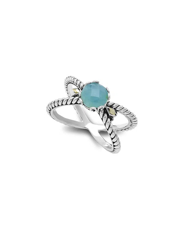 Sterling Silver Glow "X" Ring- Aquamarine- Size 7