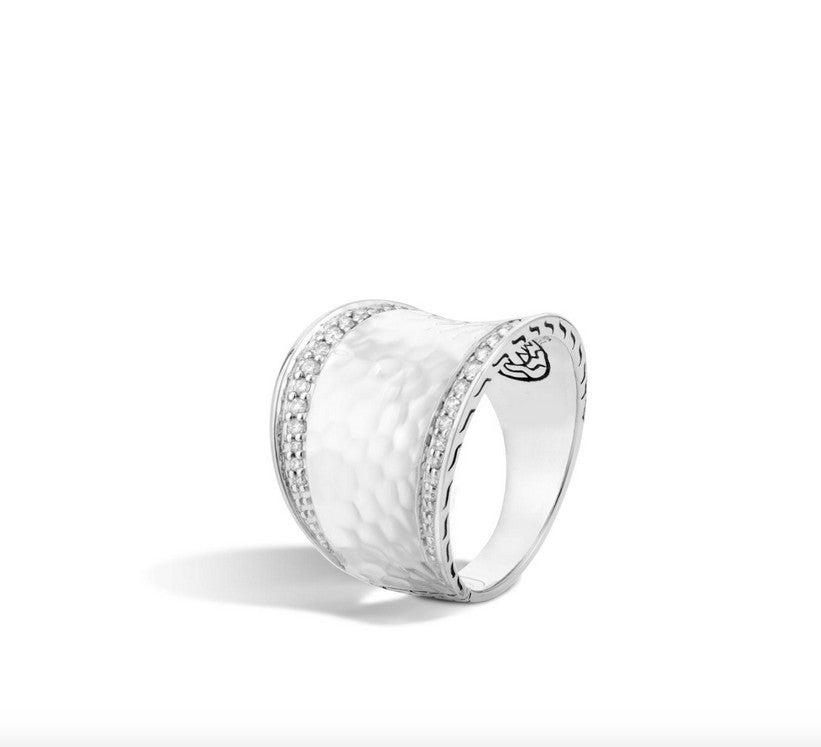 Classic Chain Hammered Silver Diamond Pave (Size 7)