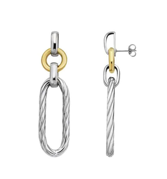 Silver & 18K Gold Cable Drop Link Earrings