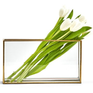 Window Rectangle Vase w/ Gold Metal Trim