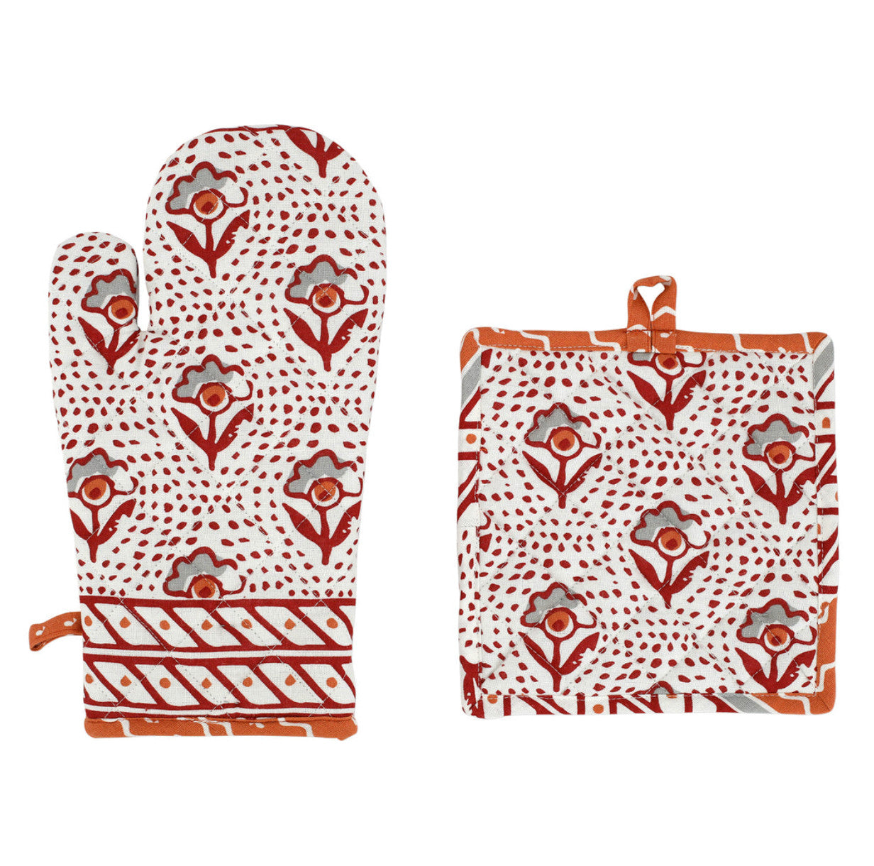Bohemian Linens Gray/Orange Oven Mitt and Potholder
