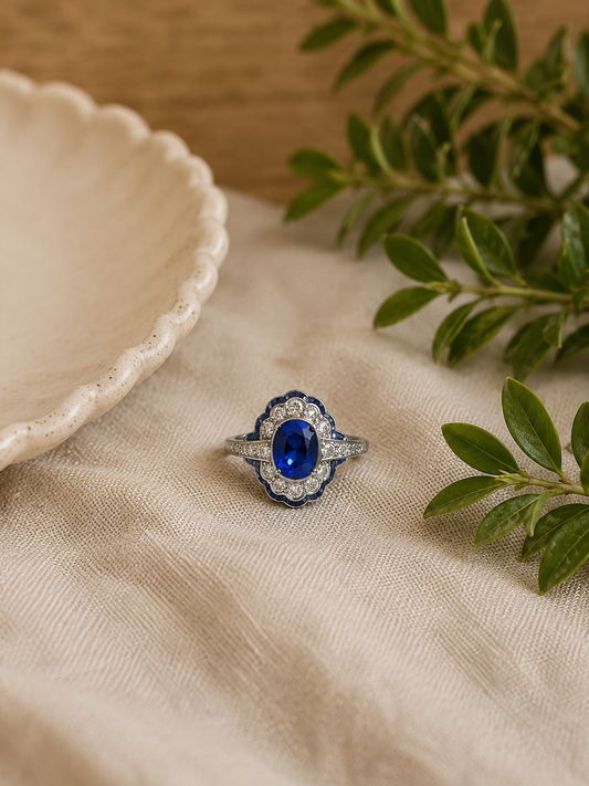Natural Sri Lankan Sapphire & Diamond Ring